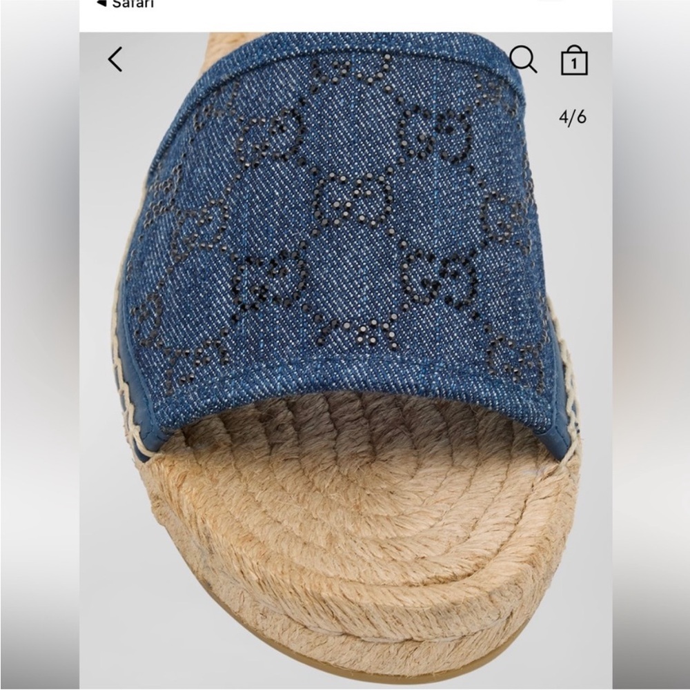 Gucci Blue Denim Espadrille Slide with Crystal GG